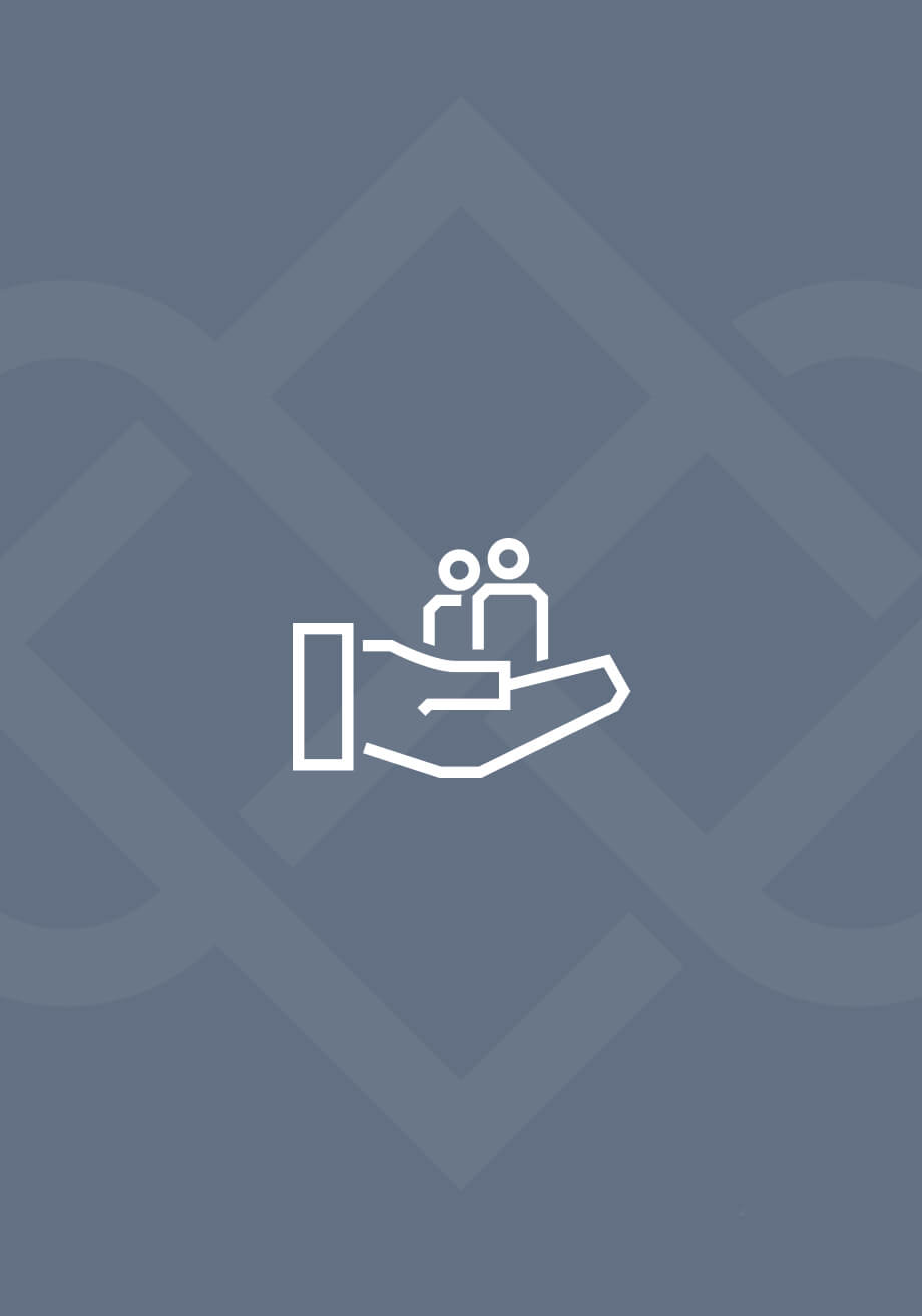 Icon with a shape of a hand holding people