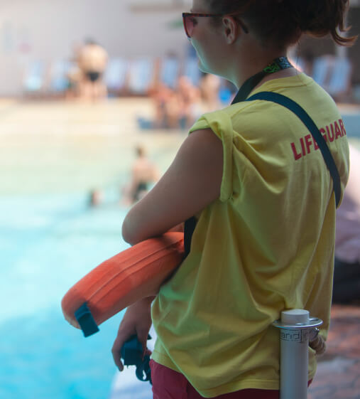 Lifeguard looking to the pool