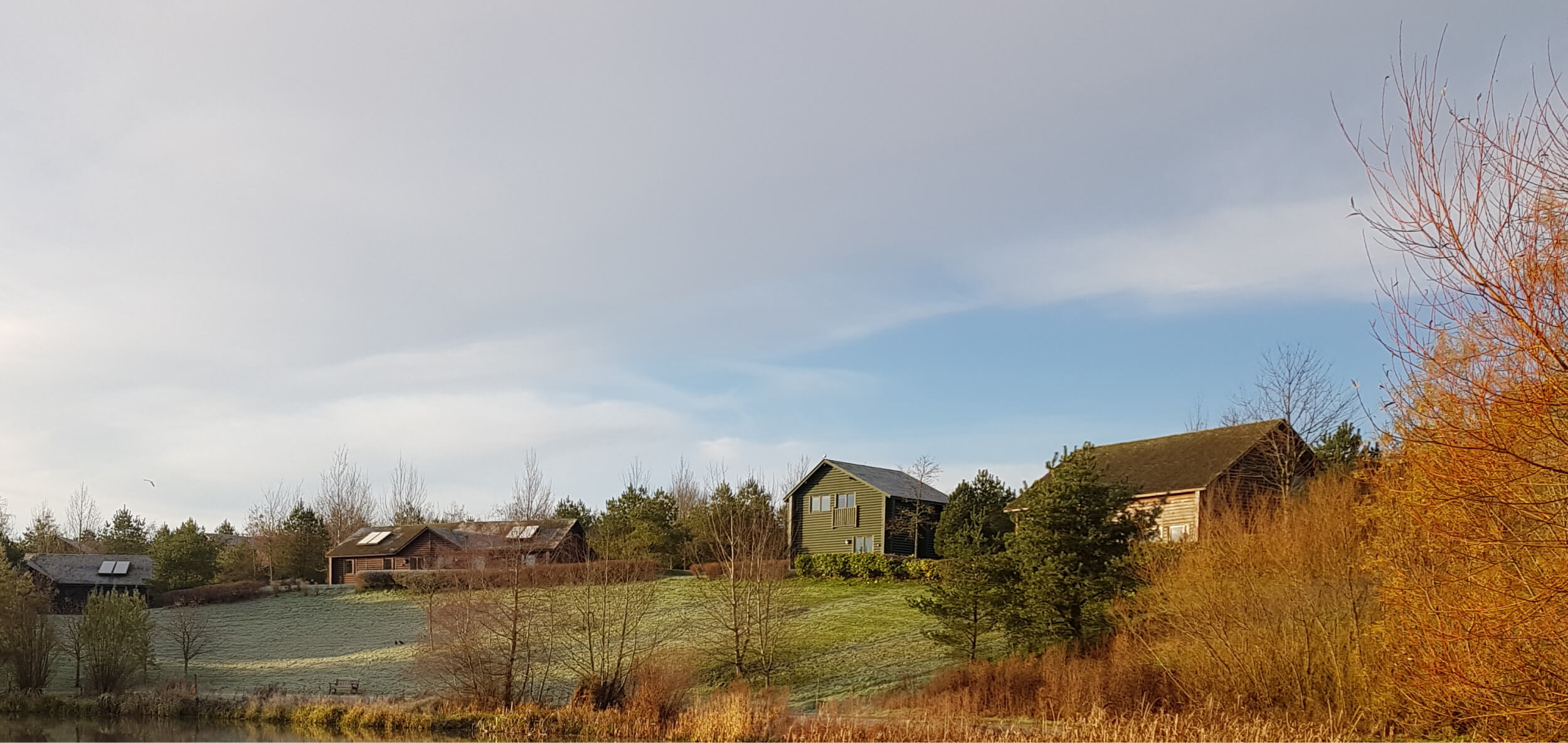 landscape of houses around the lake